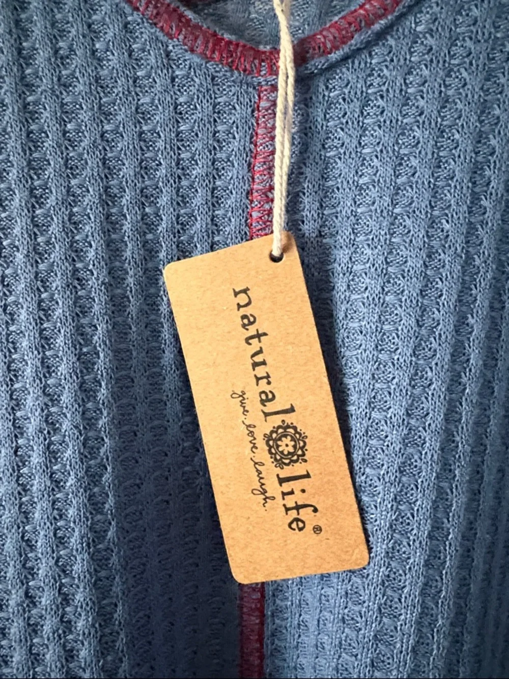 Natural Life Ava Cover Up Blue Knit Swing Tank with Red Contrast Stitching Sz M - Picture 7 of 8
